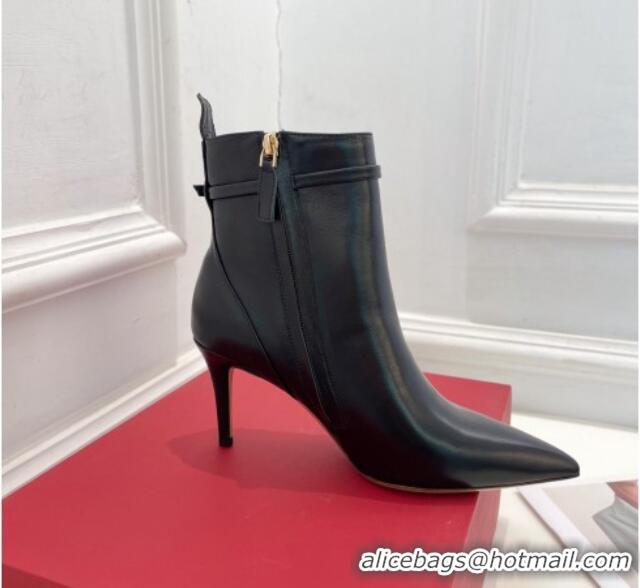 Charming Valentino VLogo Calfskin Heel Ankle Boots 8cm Black 1128478