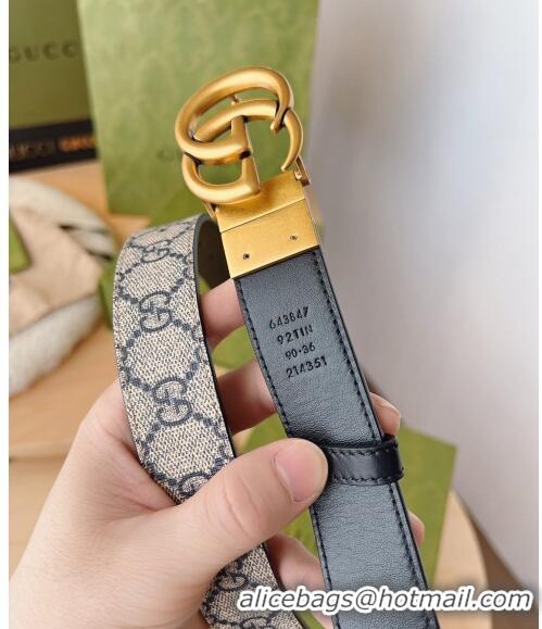 Promotional Gucci GG Canvas Belt 3cm with GG Buckle 033071 Beige/Blue/Gold