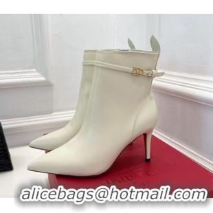 Stylish Valentino VLogo Calfskin Heel Ankle Boots 8cm White 128479