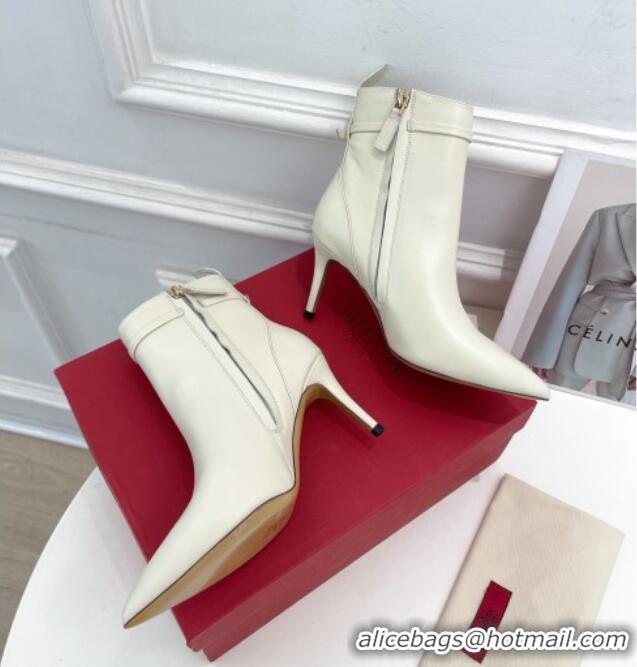 Stylish Valentino VLogo Calfskin Heel Ankle Boots 8cm White 128479