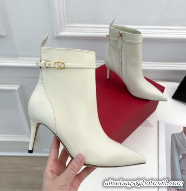 Stylish Valentino VLogo Calfskin Heel Ankle Boots 8cm White 128479