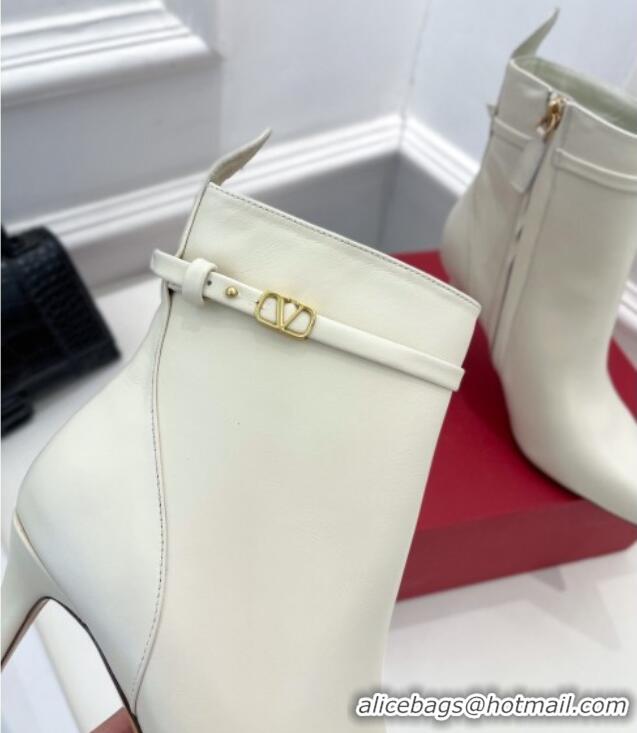 Stylish Valentino VLogo Calfskin Heel Ankle Boots 8cm White 128479