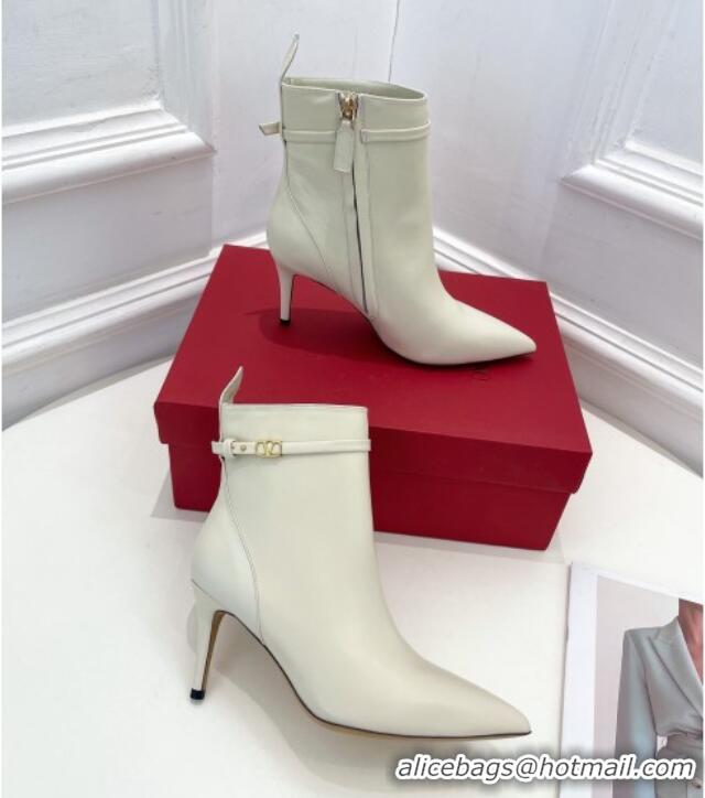 Stylish Valentino VLogo Calfskin Heel Ankle Boots 8cm White 128479