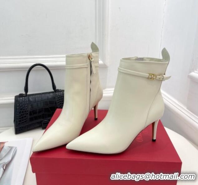 Stylish Valentino VLogo Calfskin Heel Ankle Boots 8cm White 128479