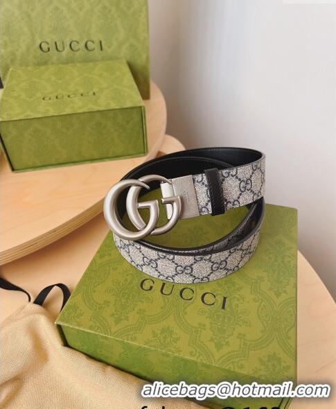 Top Quality Gucci GG Canvas Belt 3.7cm with GG Buckle 033072 Beige/Blue/Silver