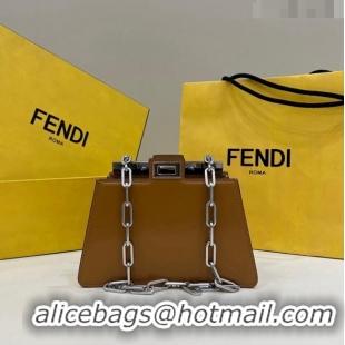 Top Grade Fendi Peekaboo Cut Petite Mini Bag in FD1625 Brown Glossy Leather 2023