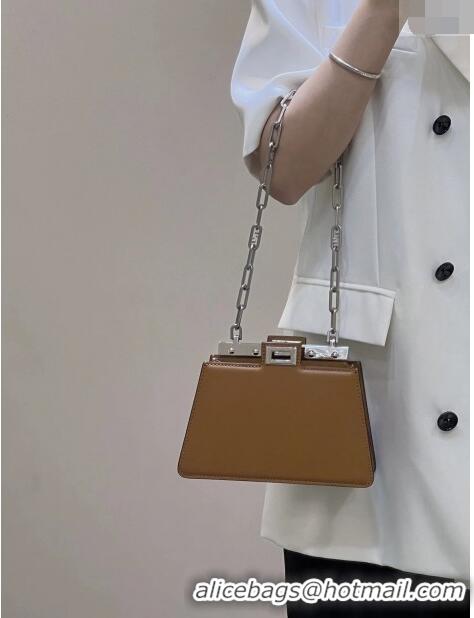 Top Grade Fendi Peekaboo Cut Petite Mini Bag in FD1625 Brown Glossy Leather 2023