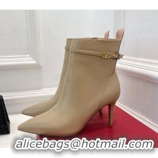 Sumptuous Valentino VLogo Calfskin Heel Ankle Boots 8cm Beige 1128480