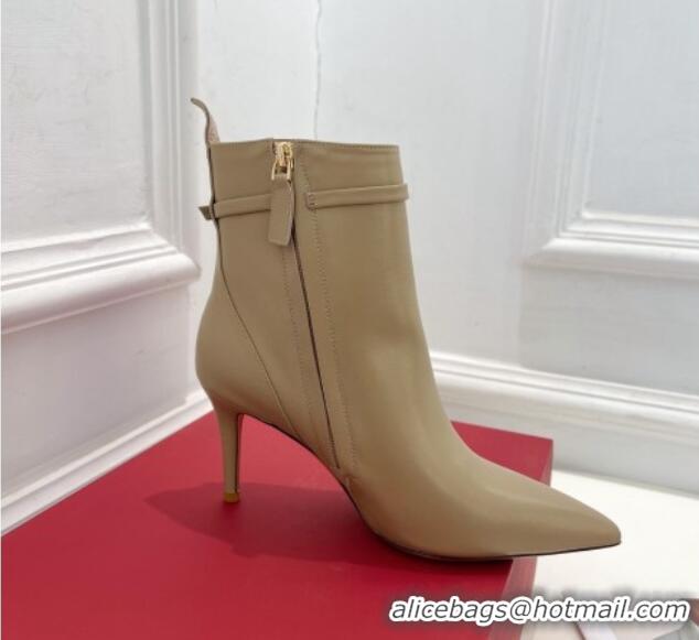 Sumptuous Valentino VLogo Calfskin Heel Ankle Boots 8cm Beige 1128480