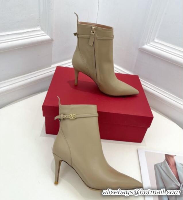 Sumptuous Valentino VLogo Calfskin Heel Ankle Boots 8cm Beige 1128480