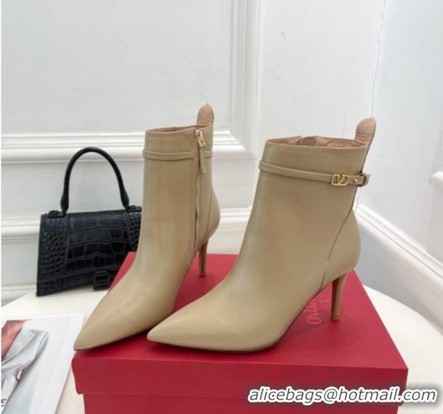 Sumptuous Valentino VLogo Calfskin Heel Ankle Boots 8cm Beige 1128480