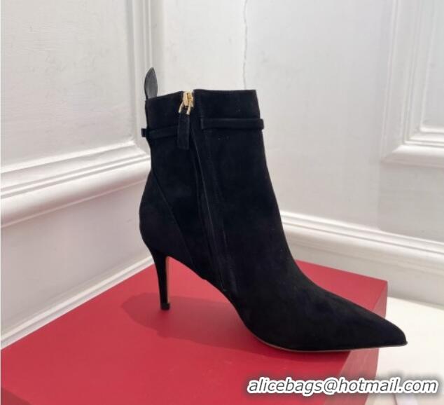 Luxury Valentino VLogo Suede Heel Ankle Boots 8cm Black 1128481