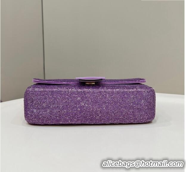 Unique Grade Fendi Baguette Medium Bag in Purple Beads 2023 8599 TOP