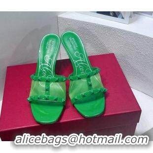 Unique Discount Valentino Roman Stud Patent Leather and Mesh Heel Slide Sandals 8cm All Green 112905