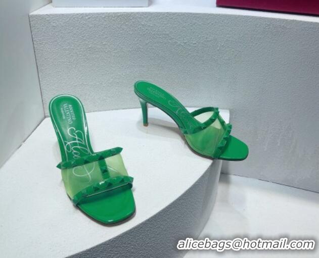 Unique Discount Valentino Roman Stud Patent Leather and Mesh Heel Slide Sandals 8cm All Green 112905