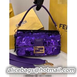 Famous Brand Fendi Baguette Medium Bag in 8601 Violet Purple Sequins 2023