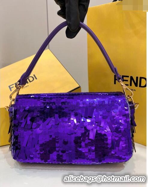 Famous Brand Fendi Baguette Medium Bag in 8601 Violet Purple Sequins 2023