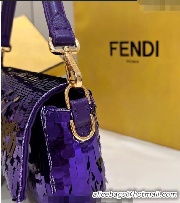 Famous Brand Fendi Baguette Medium Bag in 8601 Violet Purple Sequins 2023