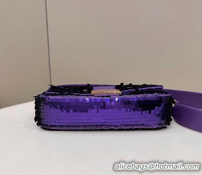 Famous Brand Fendi Baguette Medium Bag in 8601 Violet Purple Sequins 2023