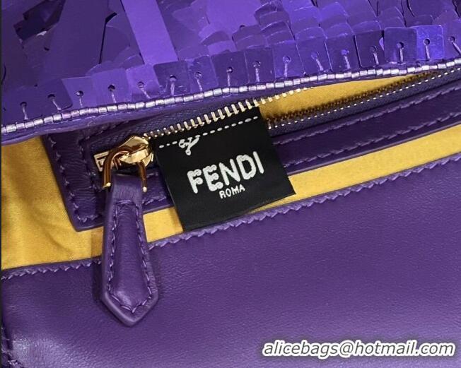 Famous Brand Fendi Baguette Medium Bag in 8601 Violet Purple Sequins 2023