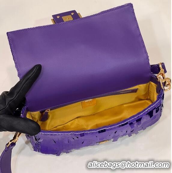 Famous Brand Fendi Baguette Medium Bag in 8601 Violet Purple Sequins 2023