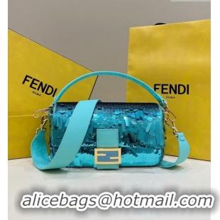 Most Popular Fendi Baguette Medium Bag in 8601 Light Blue Sequins 2023