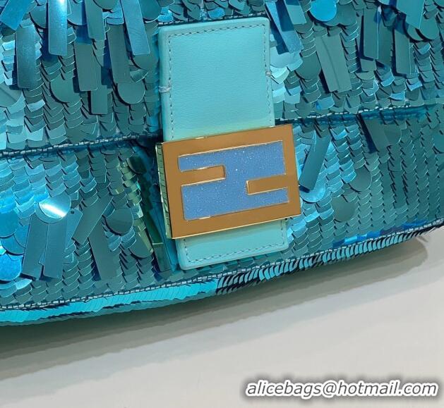 Most Popular Fendi Baguette Medium Bag in 8601 Light Blue Sequins 2023