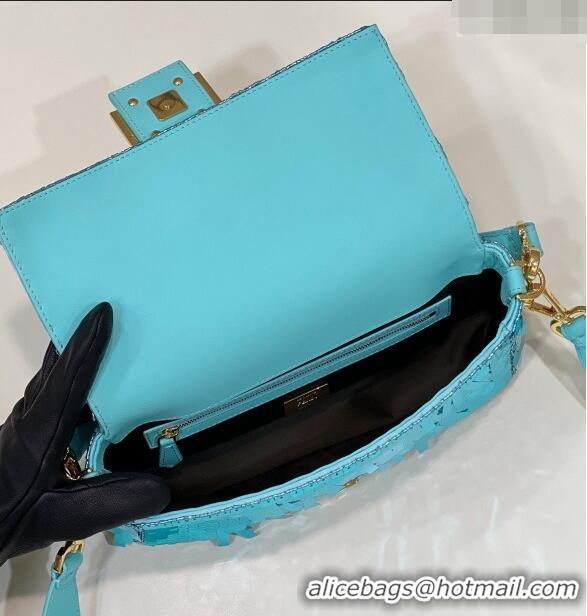 Most Popular Fendi Baguette Medium Bag in 8601 Light Blue Sequins 2023