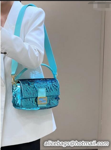 Most Popular Fendi Baguette Medium Bag in 8601 Light Blue Sequins 2023