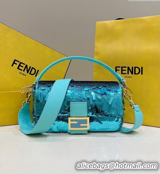 Most Popular Fendi Baguette Medium Bag in 8601 Light Blue Sequins 2023