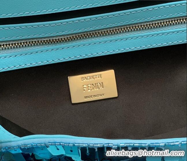 Most Popular Fendi Baguette Medium Bag in 8601 Light Blue Sequins 2023