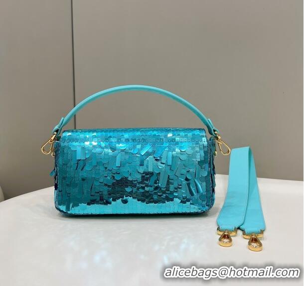 Most Popular Fendi Baguette Medium Bag in 8601 Light Blue Sequins 2023