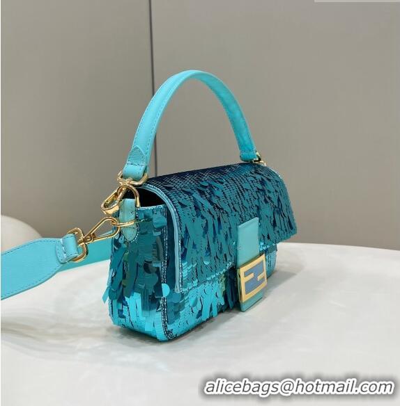 Most Popular Fendi Baguette Medium Bag in 8601 Light Blue Sequins 2023