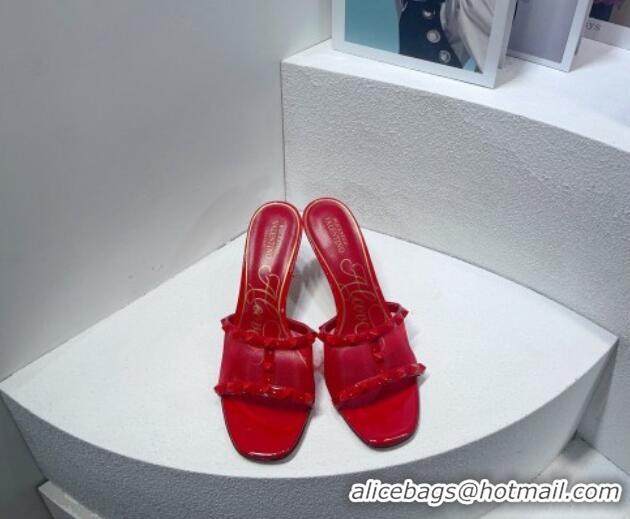 Good Quality Valentino Roman Stud Patent Leather and Mesh Heel Slide Sandals 8cm Red 112910