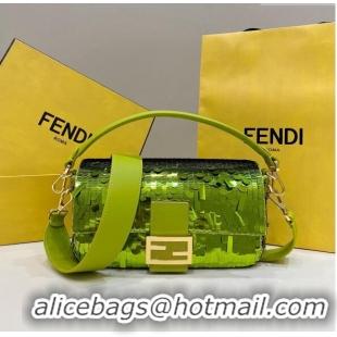 Most Popular Fendi Baguette Medium Bag in 8601 Green Sequins 2023