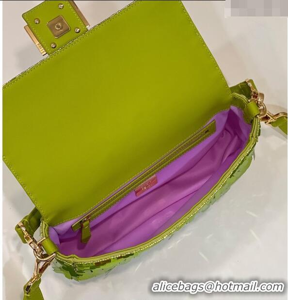 Most Popular Fendi Baguette Medium Bag in 8601 Green Sequins 2023