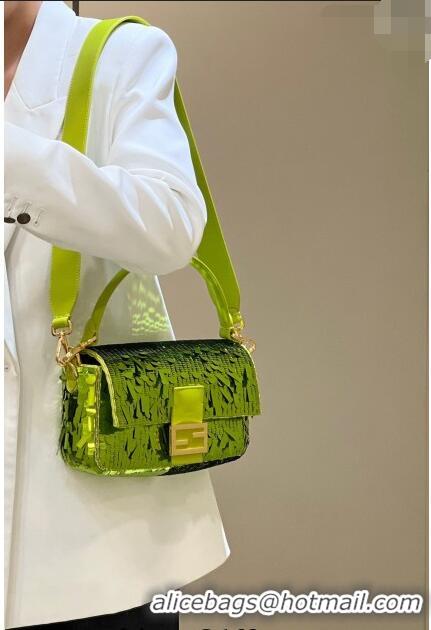 Most Popular Fendi Baguette Medium Bag in 8601 Green Sequins 2023