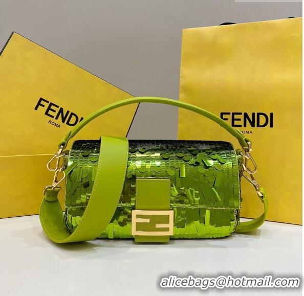 Most Popular Fendi Baguette Medium Bag in 8601 Green Sequins 2023