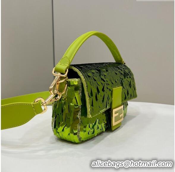 Most Popular Fendi Baguette Medium Bag in 8601 Green Sequins 2023