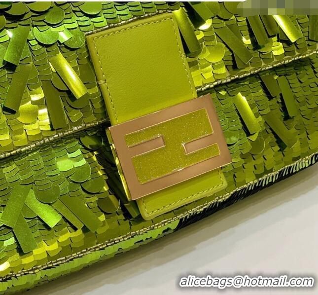 Most Popular Fendi Baguette Medium Bag in 8601 Green Sequins 2023