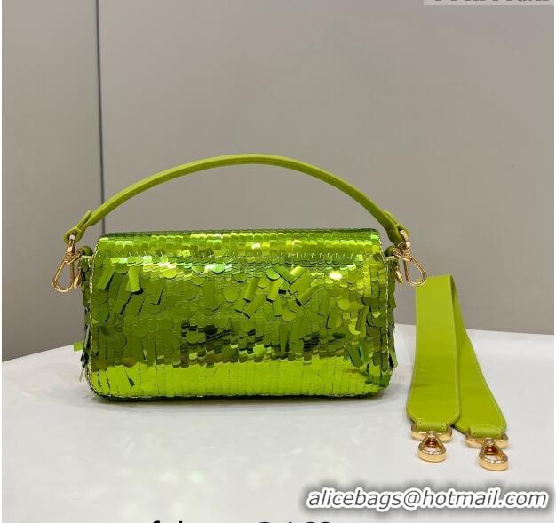 Most Popular Fendi Baguette Medium Bag in 8601 Green Sequins 2023