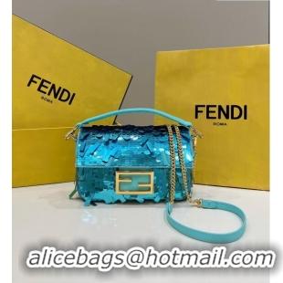 New Style Fendi Baguette Mini Bag in Sequins 8601S Light Blue 2023