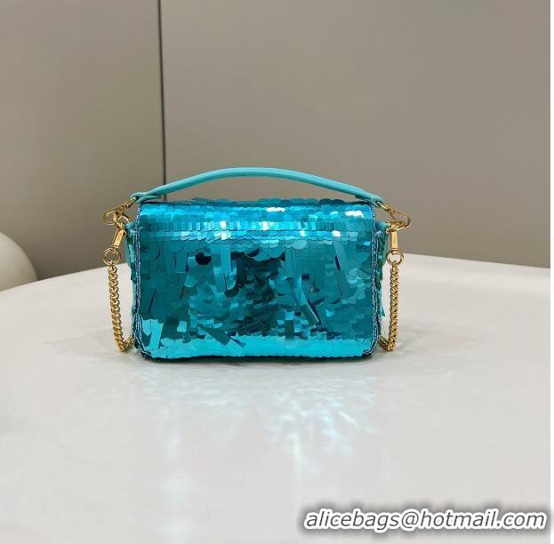 New Style Fendi Baguette Mini Bag in Sequins 8601S Light Blue 2023