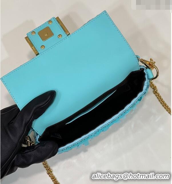 New Style Fendi Baguette Mini Bag in Sequins 8601S Light Blue 2023