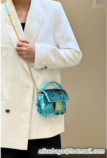 New Style Fendi Baguette Mini Bag in Sequins 8601S Light Blue 2023