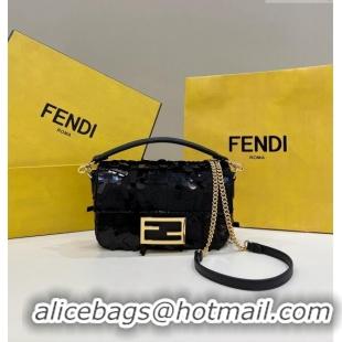 Promotional Fendi Baguette Mini Bag in Sequins 8601S Black 2023 