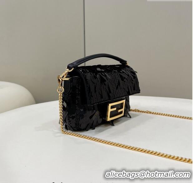 Promotional Fendi Baguette Mini Bag in Sequins 8601S Black 2023 