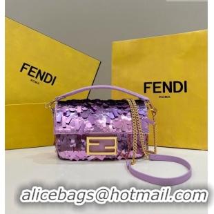 Unique Grade Fendi Baguette Mini Bag in Sequins 8601S Light Purple 2023