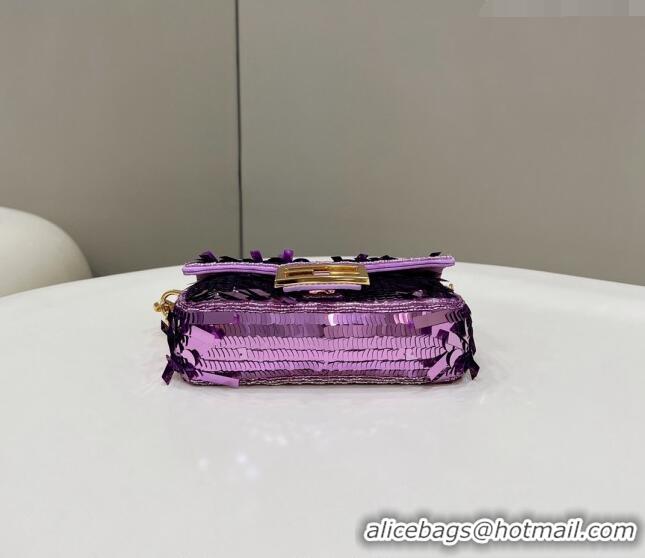 Unique Grade Fendi Baguette Mini Bag in Sequins 8601S Light Purple 2023