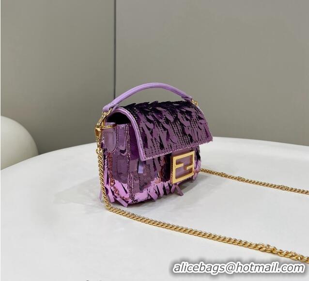 Unique Grade Fendi Baguette Mini Bag in Sequins 8601S Light Purple 2023